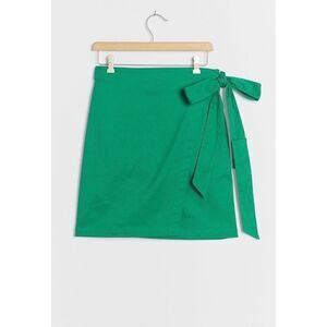 NEW Anthropologie Porridge Iris Kelly Green Slim Tie Wrapped Mini Skirt Medium